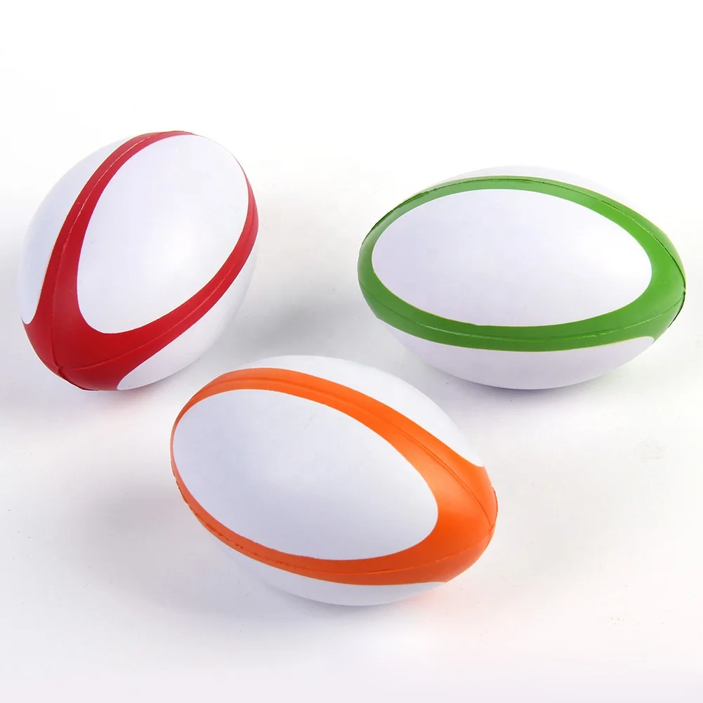 

Wholesale PU Foam Custom Logo Rainbow Color Printing Rugby Toys Stress Ball for Promotion