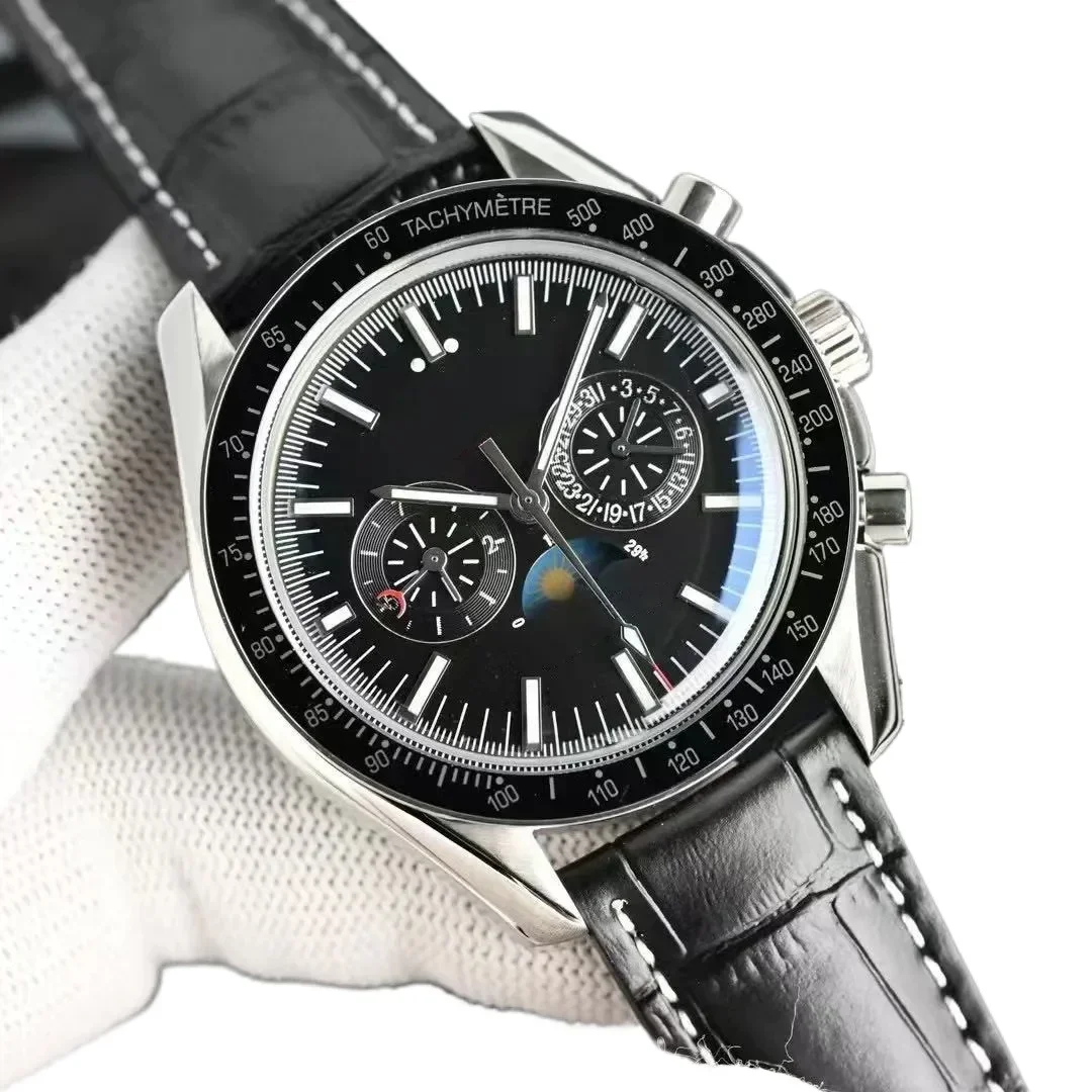 ساعة ميكانيكية أوتوماتيكية فاخرة MoonPhase من الفولاذ المقاوم للصدأ باللون الأسود والأزرق والسيراميك وزجاج الياقوت 42 مم حسب الطلب #2