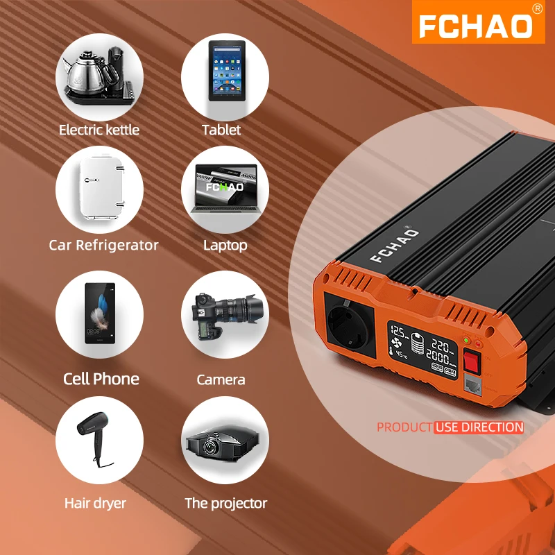 FCHAO 3600W Solar Panel Inverter Pure Sine Wave 12V 24V To 220V Car Power Converter Supply Solar Power LCD Display For RV Truck