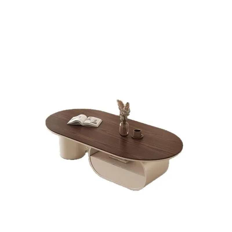 

Retro walnut solid wood coffee table household living room small apartment modern oval ancient style