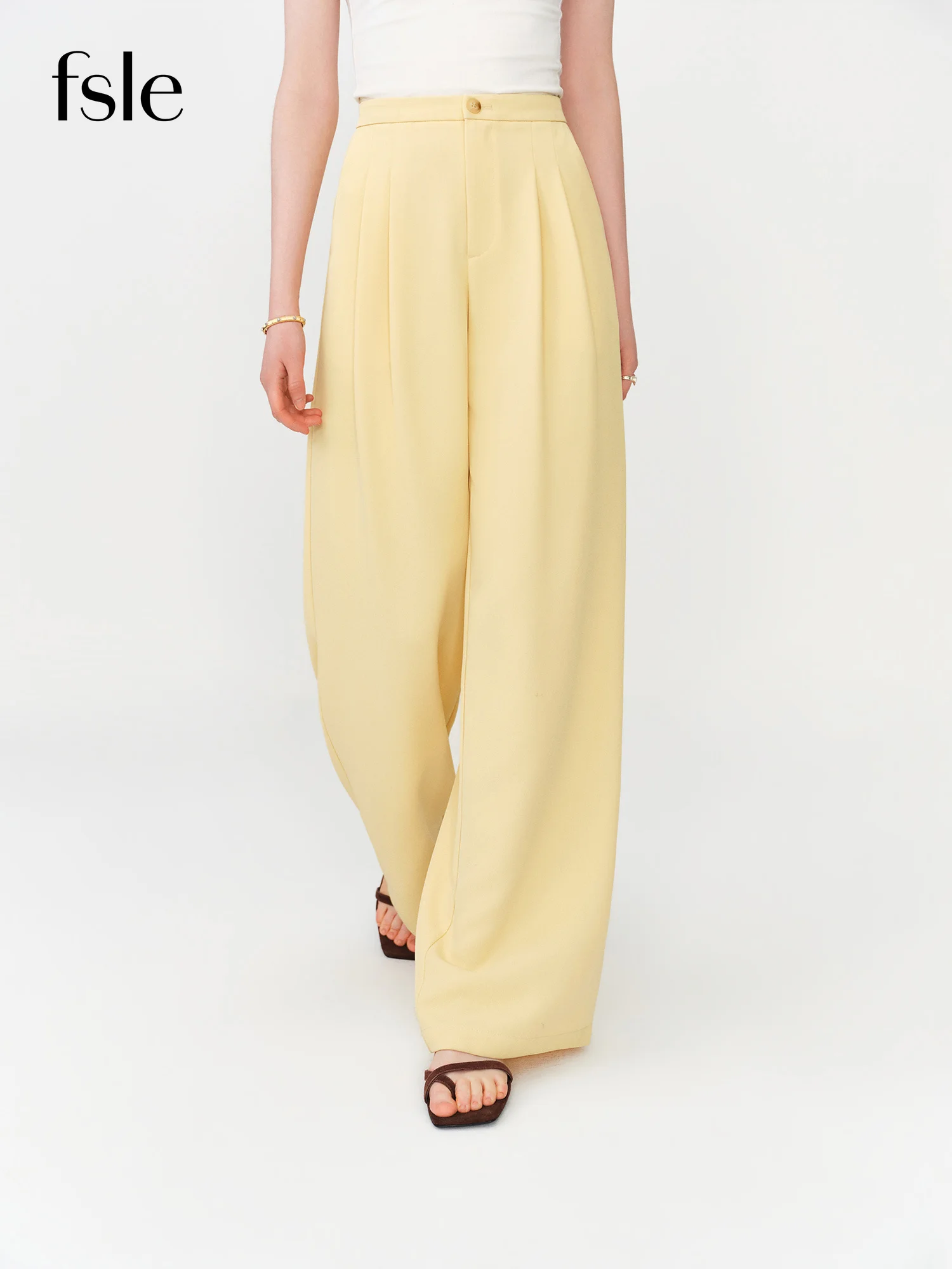 FSLE 2026 Summer Women's High Waist Straight Leg Pants with Elastic Waist - Flowy Drape Casual Trousers for Office Commute