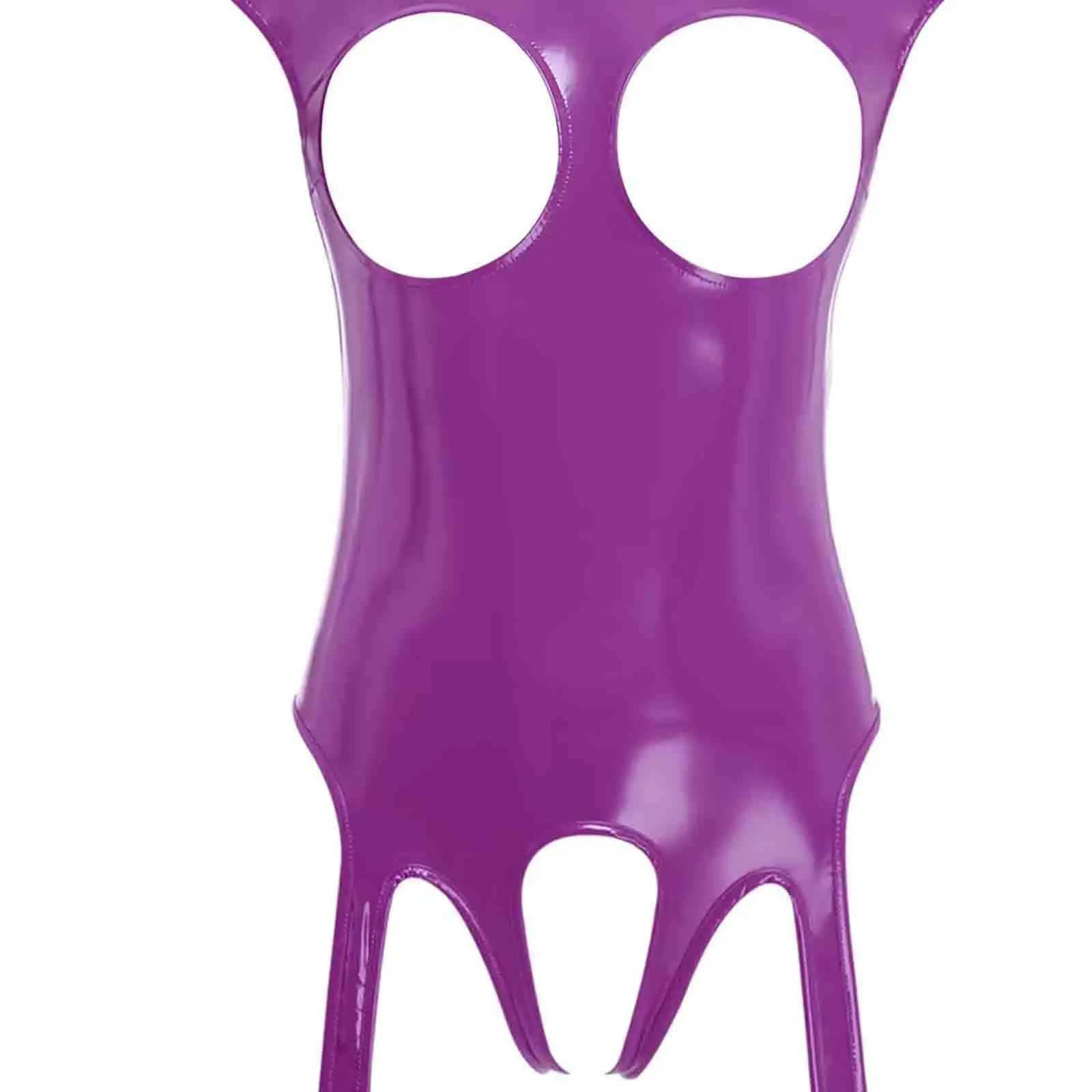 

Women Patent Leather Lingerie Bodysuit Exotic Chest Exposed Open Butt Flaunting Jumpsuits for Couple's Dating Tempting Nightwear