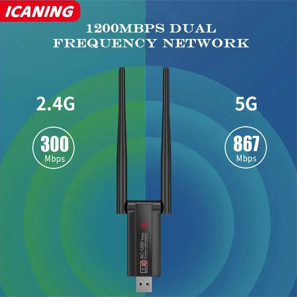 1200Mbps USB RTL8812 Wireless AC1200 Wlan USB3.0 Wifi Lan Adapter Dongle Dual Band 802.11ac With Antenna For Laptop Desktop