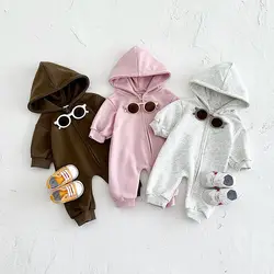 Baby Bodysuits One-pieces Hooded Zip-up Jumpsuit Thick Newborn Baby Clothes Baby Boy Comfy Warm Girl Infant Clothes Romper