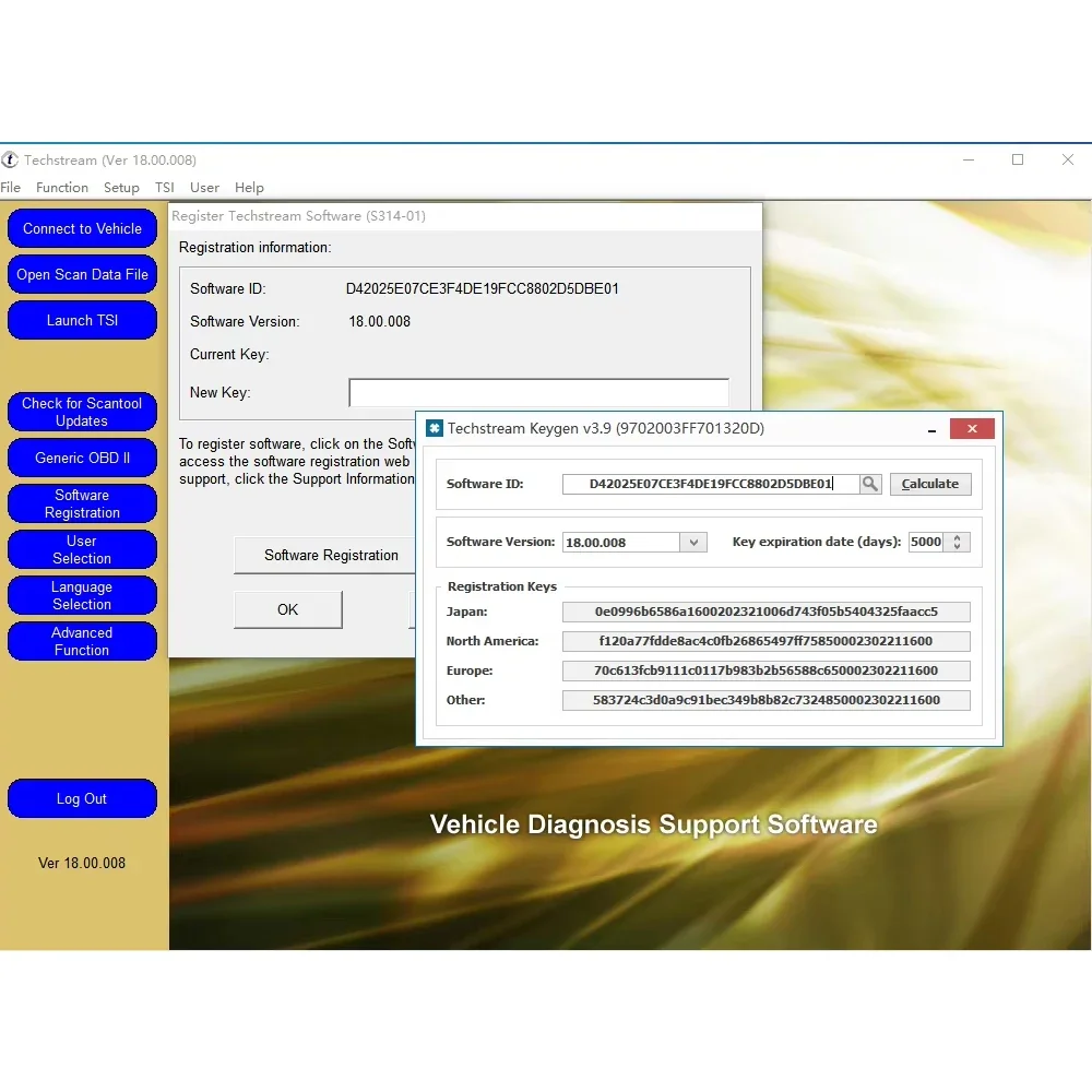 TIS Techstream 18.00.008 software Link and Active Code Newest Version Work with MINIVCI MINI VCI V160 Pro J2534 for TOYOTA