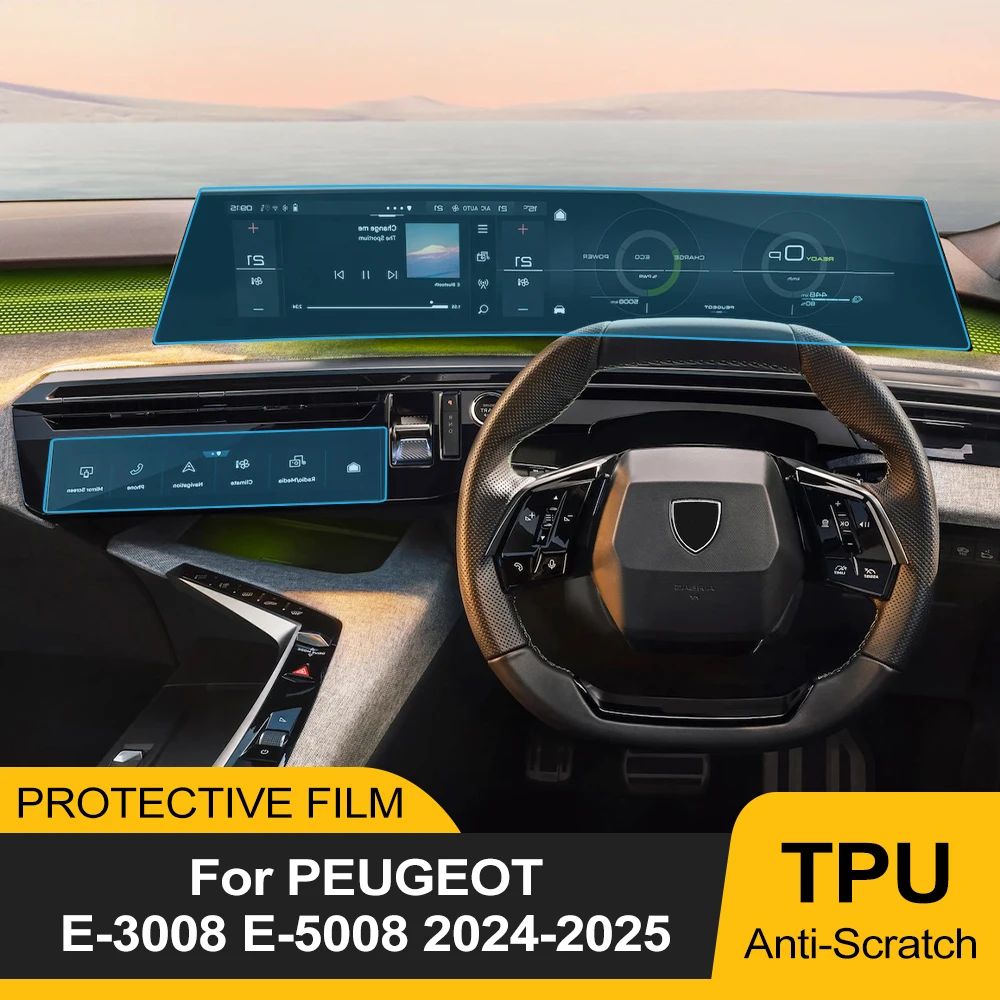 Car TPU Screen Protector 21 inch Car LCD Navigation Dashboard Pre-cut PPF Cover for Peugeot E-5008 E-3008 2024 2025 Accessories