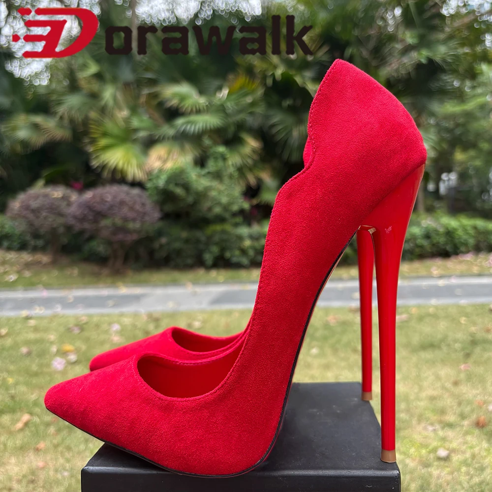 

Индивидуальный заказ с фабрики: Женские туфли-лодочки 2026 года, полностью красные, на ультравысоком каблуке 16 см, с V-образным вырезом, из замши с эффектом флок, с изогнутым краем, сексуальные, с острым носком, для фотосессий