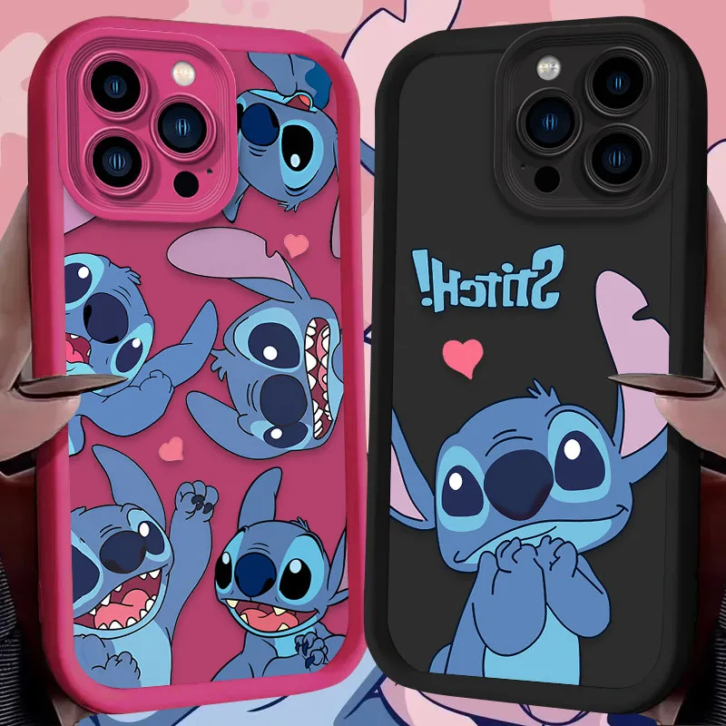 Cartoon Disney Stitch Love Heart Print Case For iPhone 16 15 14 13 12 11 Pro Max X XS X S Max XR SE 2020 7 8 Plus Silicone Cover