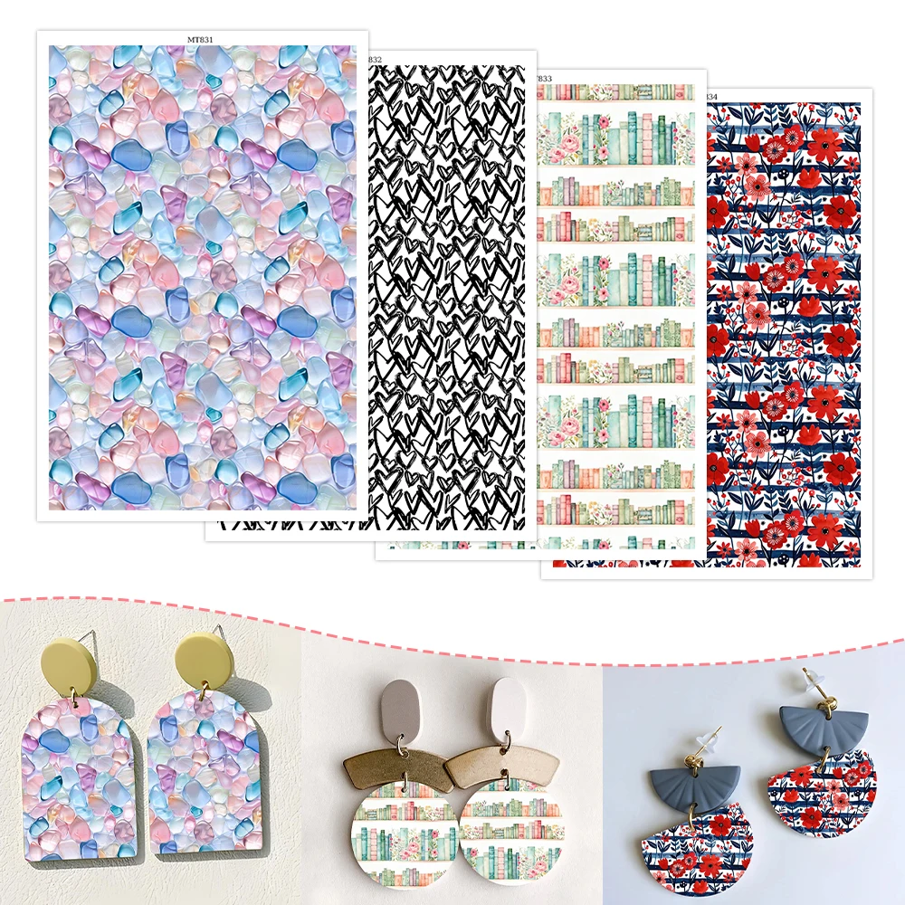 

Artistic Water Transfer Paper for Earrings, Iridescent Pebble Bookshelf Decal Sheets Retro Modern DIY Jewelry Gift for Crafters