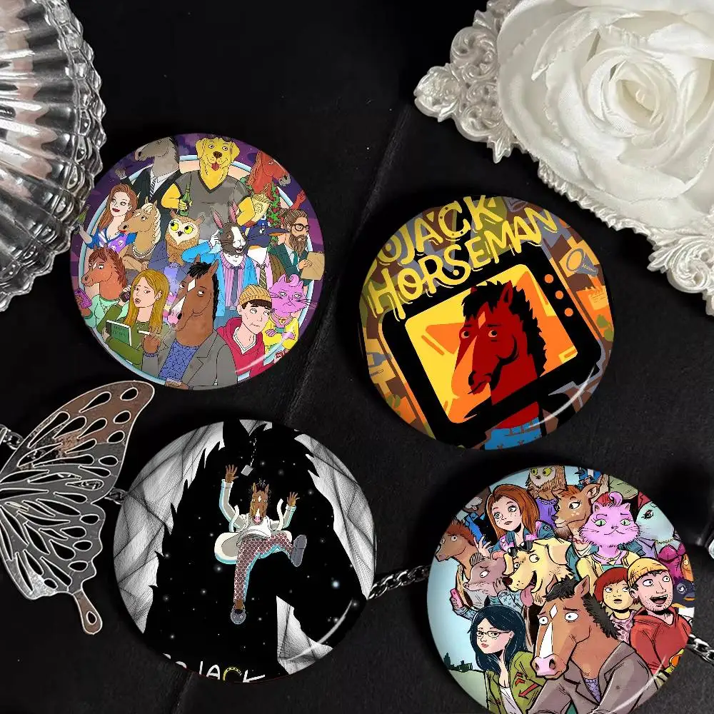 B-Bojack Print Anime Creative Pins Funny Round Snap-in Brooch Badge Backpack Hat Accessories Jewelry Gifts for Friend