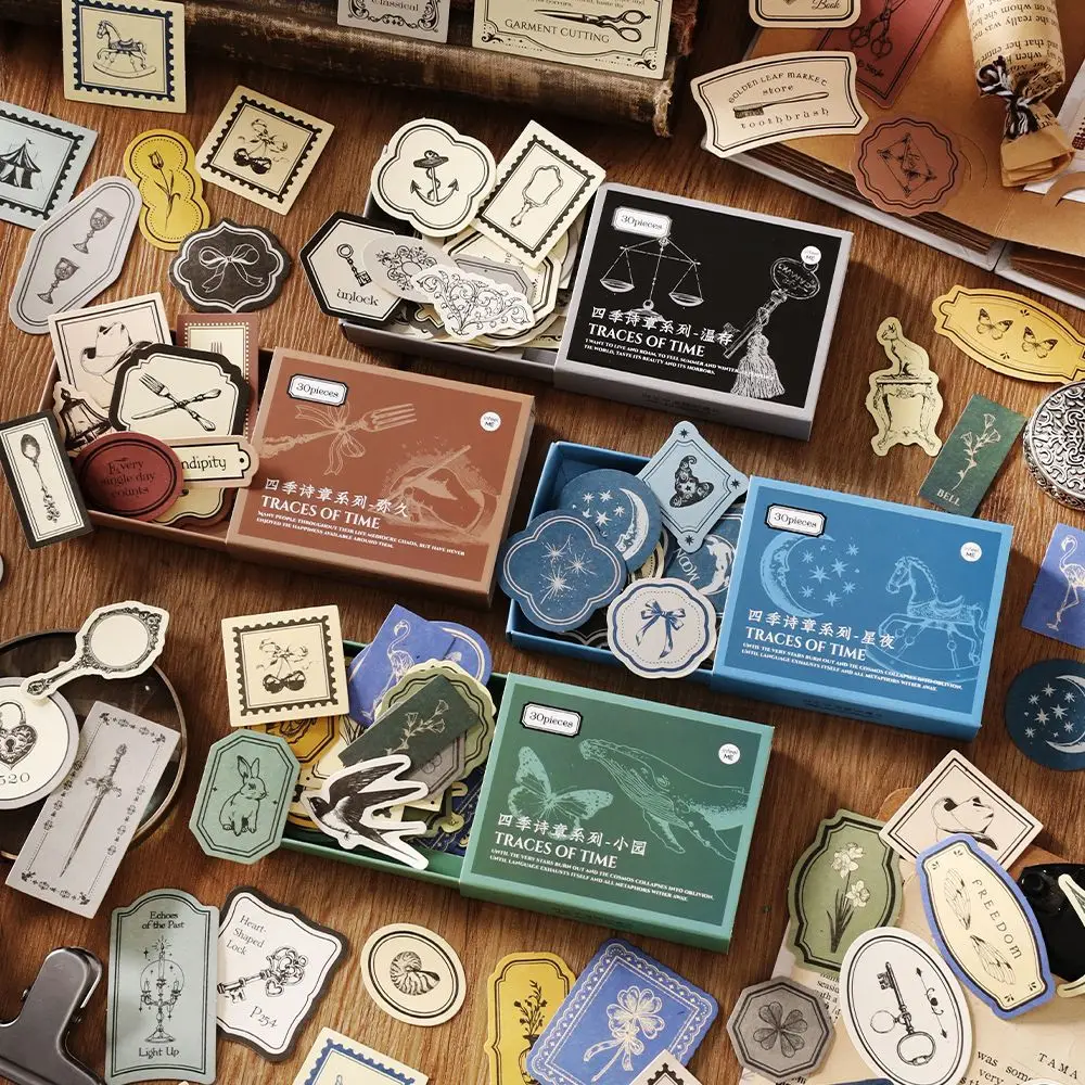30pcs/lot Memo Pads Material Paper Four Seasons Poetry Chapter Junk Journal Scrapbooking Retro Background Decoration Paper
