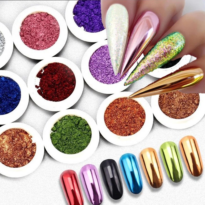 1Box Mirror Chrome Dust Nail Glitter Manicure Colorful Holographic Metallic Effect Pigment Powder For UV Gel Polish Nails Powder