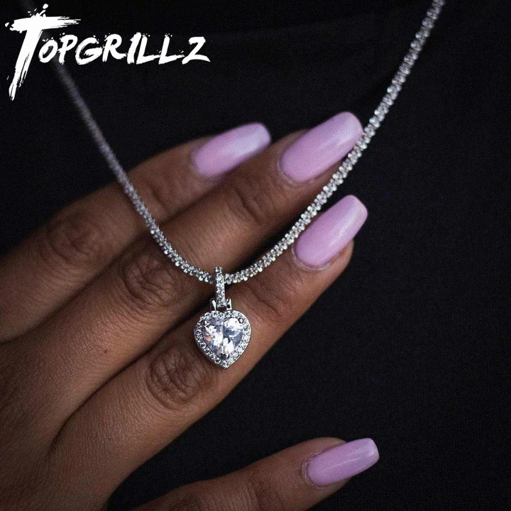 TOPGRILLZ 6 Color Heart Pendant Necklace High Quality Bling Iced Out Cubic Zirconia Hip Hop Fashion Jewelry Gift For Women