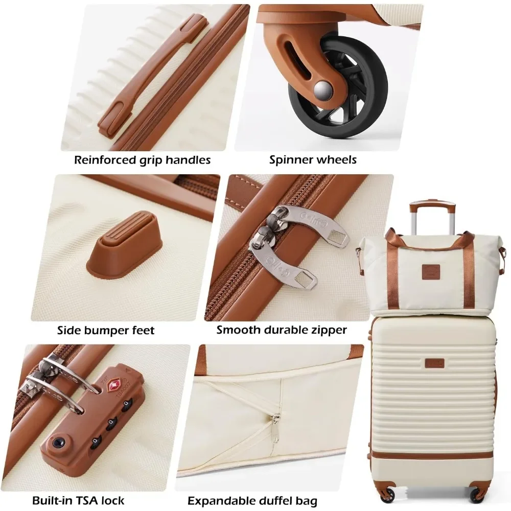 مجموعة حقائب سفر مكونة من 3 قطع، مجموعة أمتعة تحمل على أمتعة السفر، قفل TSA، عجلات دوارة، مجموعة أمتعة خفيفة الوزن (أبيض) #3