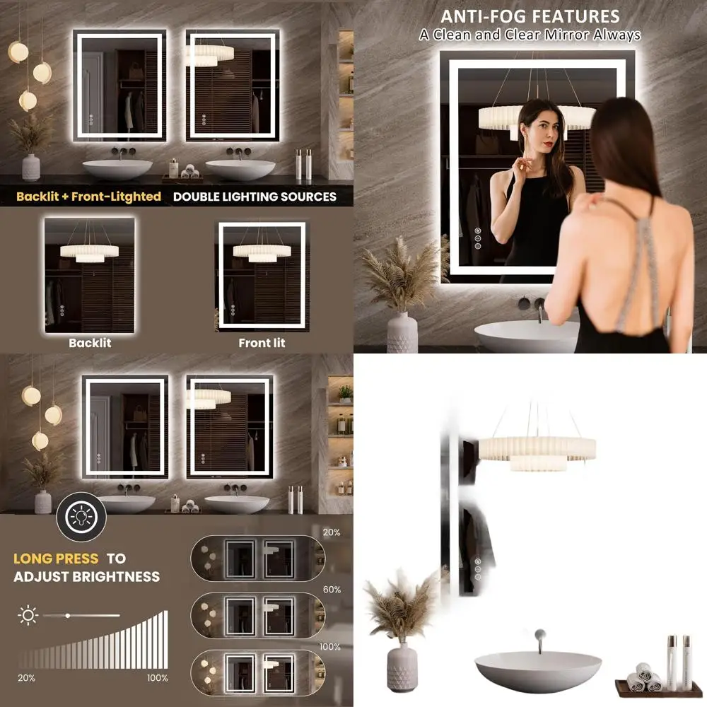 

Зеркало со светодиодной подсветкой и регулировкой яркости, 35,4 x 29,9, с функцией антизапотевания, памятью настроек, простой установкой, четким отражением