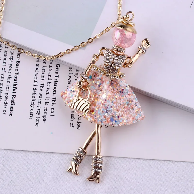 New Women Doll Long Chain Necklace Shining Dress Pendant Handmade Girl Maxi Necklaces & Pendants Brand Hot Fashion Jewelry