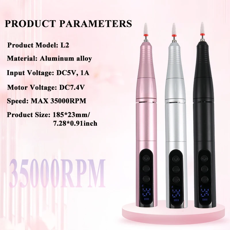 Wireless 35000RPM Nail Drill Pen USB Nail Files Sander Pen Rechargeable Nail Drill Machine Portable Manicure Drill Salon Tool