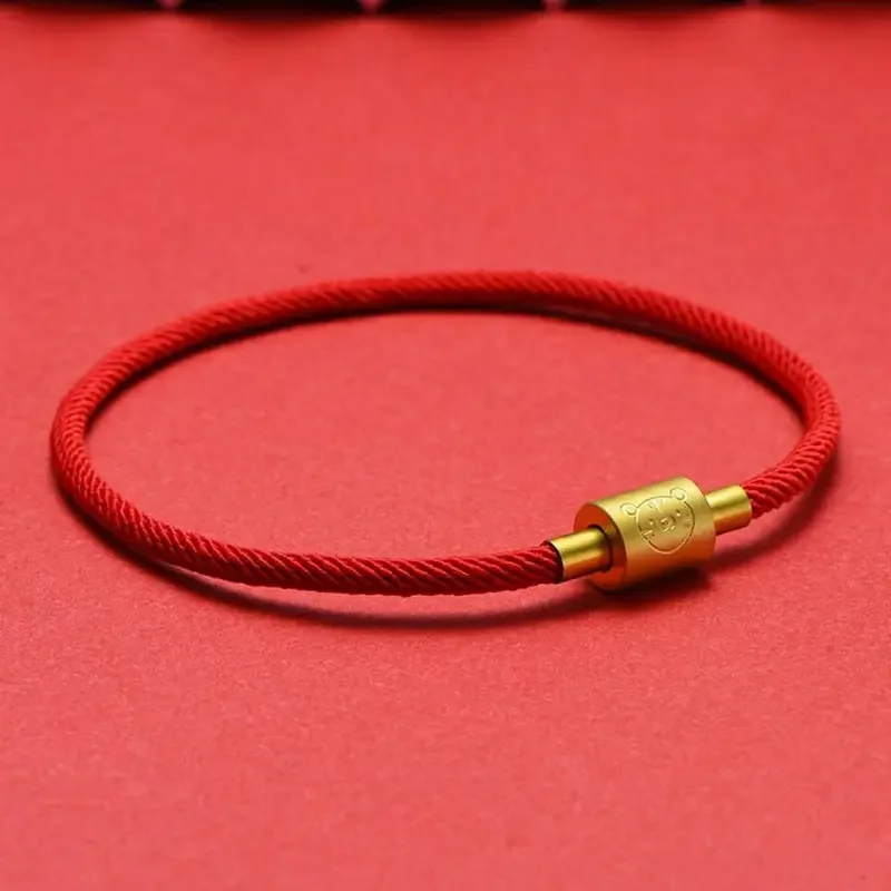 

2024 New Dragon Zodiac Red Rope Bracelet Fashion Brand Birth Year Hand Woven Men And Women Couple Plated Real 24K Gold Lucky Bea