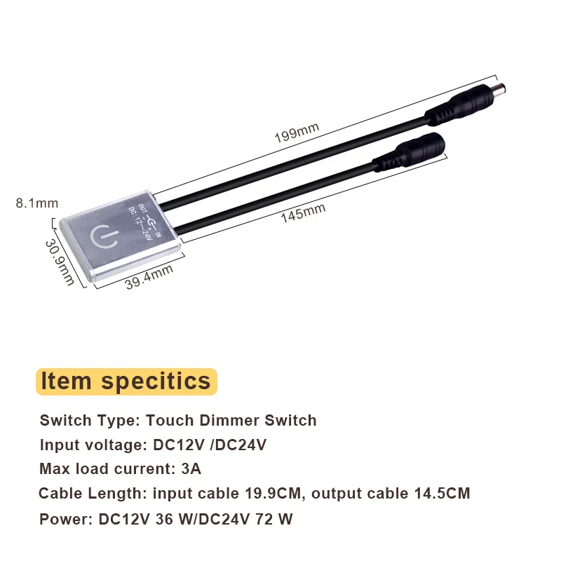 DC12V-24V Touch Control Switch LED Dimmer Brightness Adjustable Dimming Controller For LED Cabinet Kitchen Bar Strip Lights