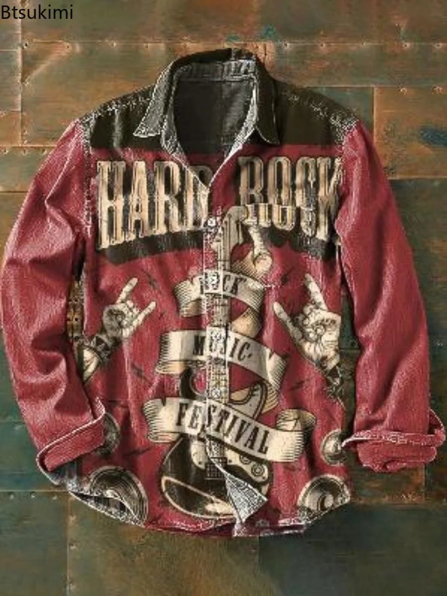 2025 New Men's Vintage Casual Shirts 3D Print Loose Casual Lapel Shirt Jackets Male Streetwear Spring Autumn Long Sleeve Shirts - Image 4