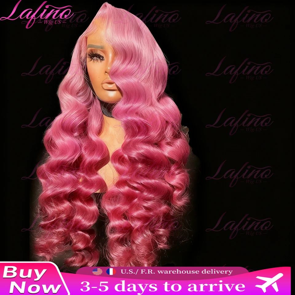Pink Body Wave Human Hair Lace Front Wig 30 Inch