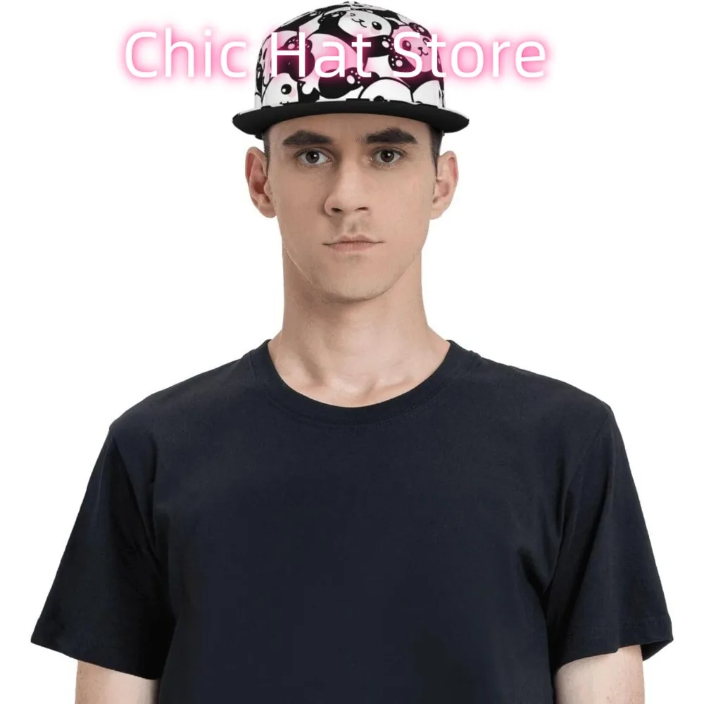 قبعة مسطحة قابلة للتعديل للرجال والنساء، قبعة بيسبول هيب هوب - نمط سلس لطيف الباندا