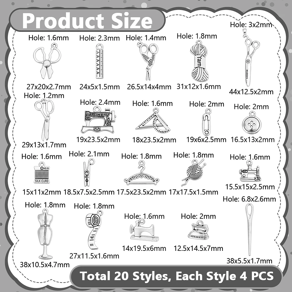 80Pcs Sewing Tool Charms Silver Sewing Charms Pendants for Jewelry Making Alloy Jewelry Buttons Findings Making Accessory