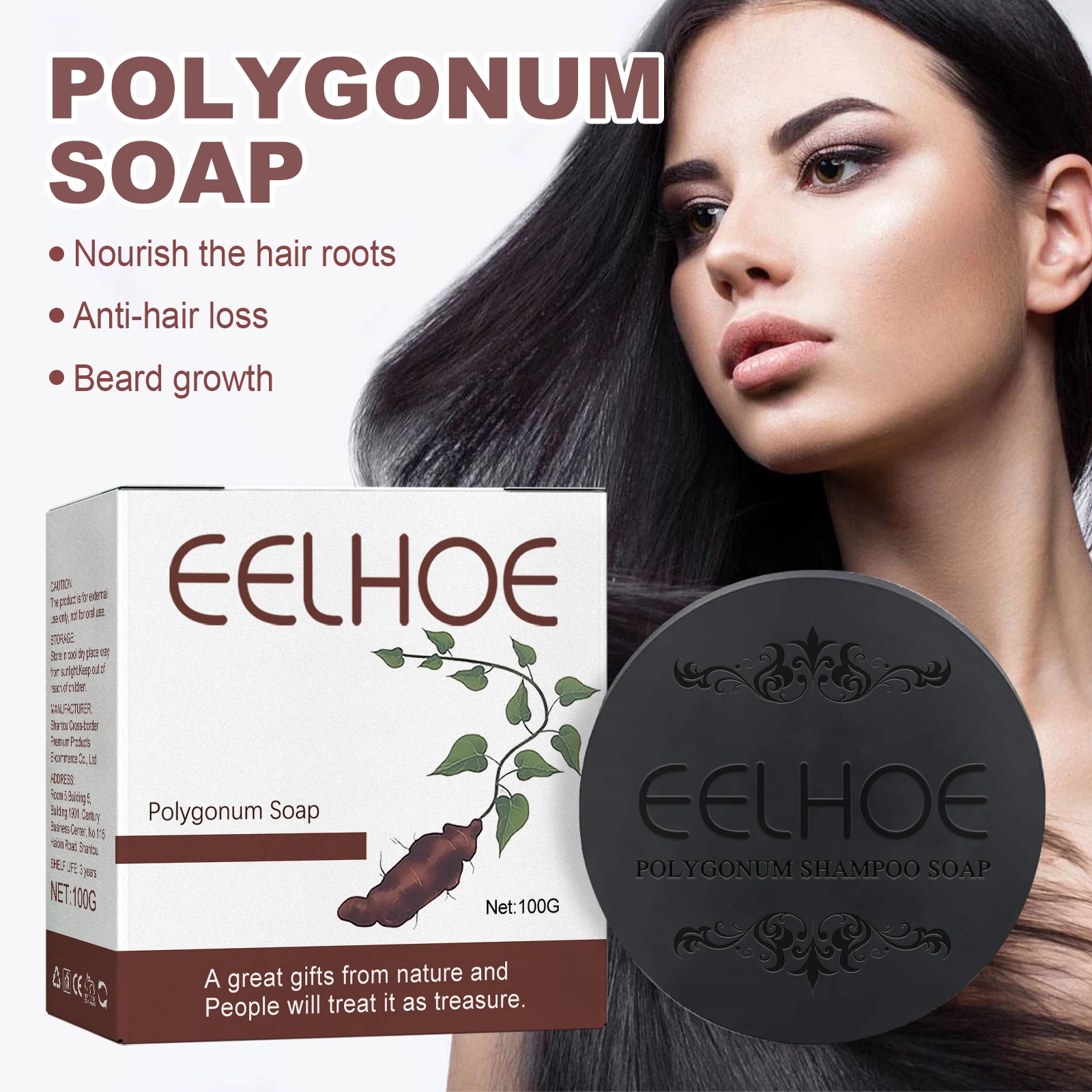 Poligonum-Barra de jabón para oscurecer el cabello, champú nutritivo para el cuero cabelludo, Color gris y blanco, negro, sólido, a base de hierbas