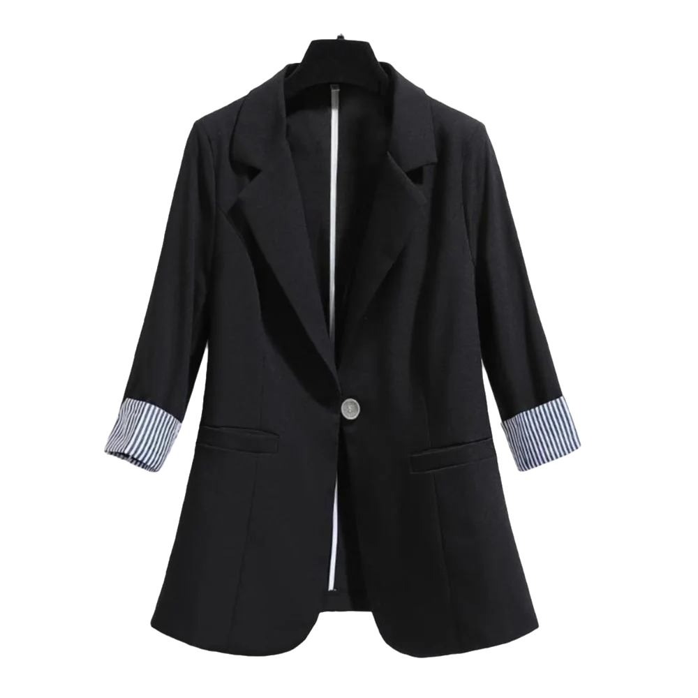 سترة بدلة أنيقة مخططة بسيطة فضفاضة بدلة غير رسمية معطف نسائي بأكمام طويلة مقاس كبير سترة مكتب احترافية ملابس الشارع