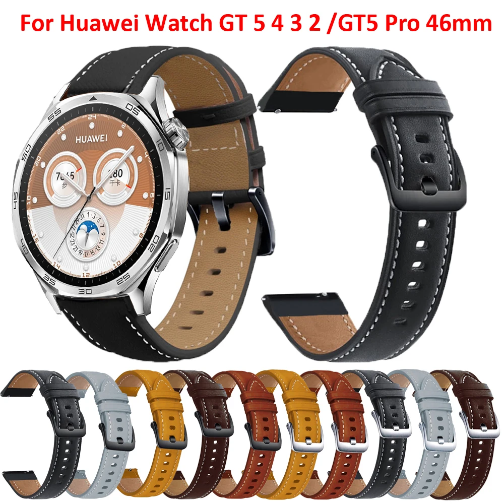 

Ремешок кожаный для Huawei Watch GT5/GT4/GT3/GT2 Pro 46 мм, браслет для смарт-часов Huawei GT 5 4 3 2 Pro 46 мм, 22 мм