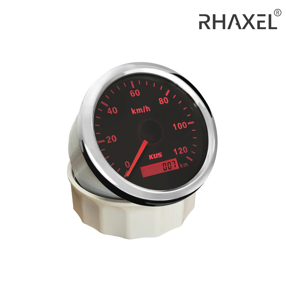 KUS GPS Speedometer Odometer Gauge 120KM/H 200KM/H 85mm (3 3/8'') 12V 24V with Red Yelllow Backlight for Truck Auto