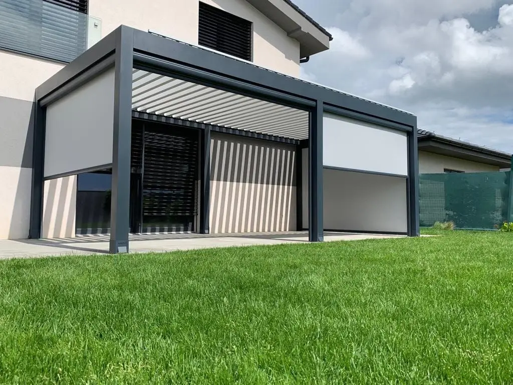 

Modern Outdoor Patio Canopy Remote Control Aluminium Bioclimatic Louvered Roof Pergola with LED Lighting Backyard Pergolas