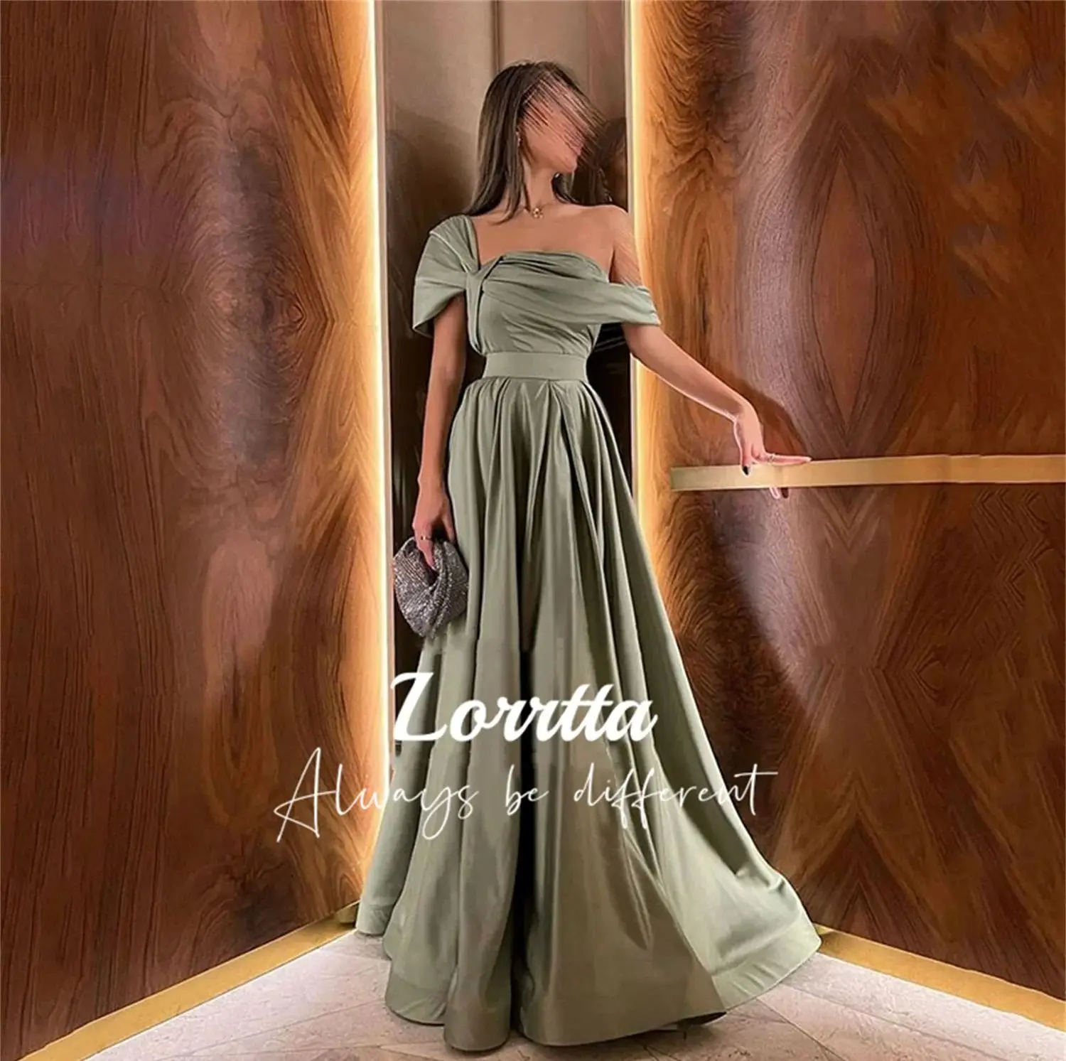 Lorrtta Olive Green Elegant Evening Gown Long A Line Satin Floor Length Off Shoulder Dubai Formal Event Dresses for Prom Dress