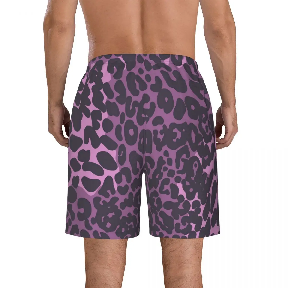 Mens Swimwear Swim Short Trunk Purple Leopard Print Beach Board Shorts Swimming Surffing shorts