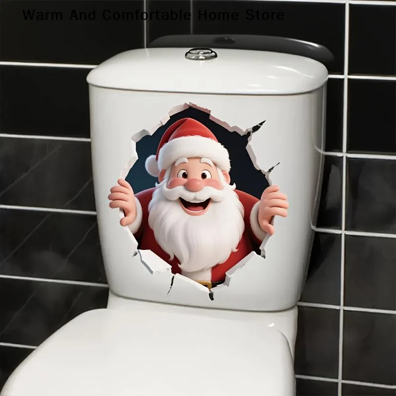 【W】Santa Claus Break-Through Wall Decal PVC Removable Christmas Wall Window Sticker Home Christmas Decoration Gift New Year