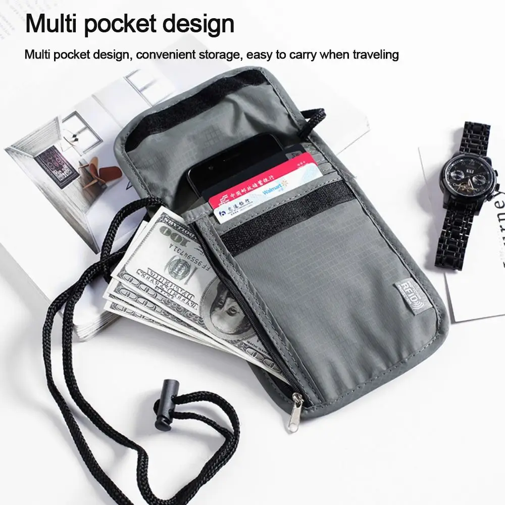 Unisex Nylon Rfid Paspoort Id Bag Waterdicht Multifunctioneel Document Pouch Id Creditcard Houder Reizen