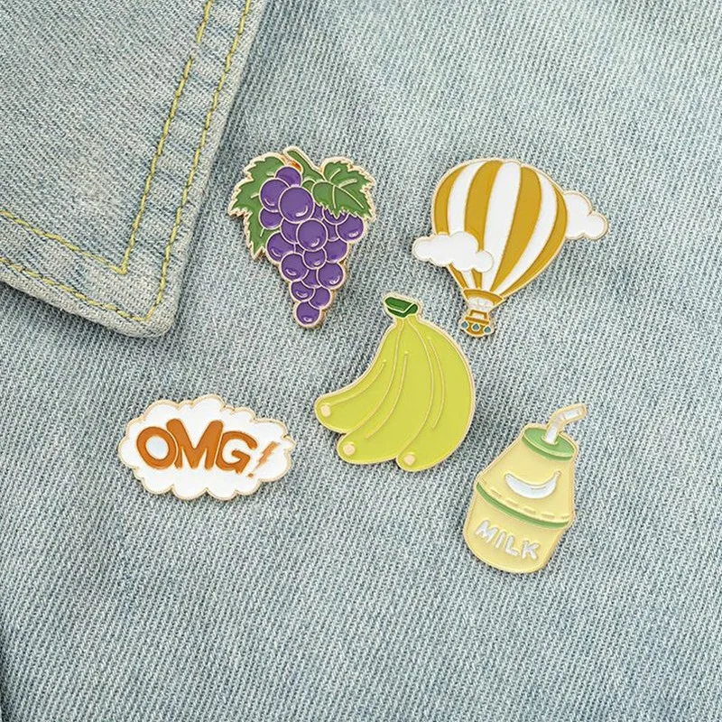 Pin personalizado OMG uva plátano leche globo broche bolsa ropa solapa Pin insignia dibujos animados comida joyería niño amigo postre tiempo esmalte