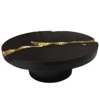 Golden wooden round coffee table living room furniture