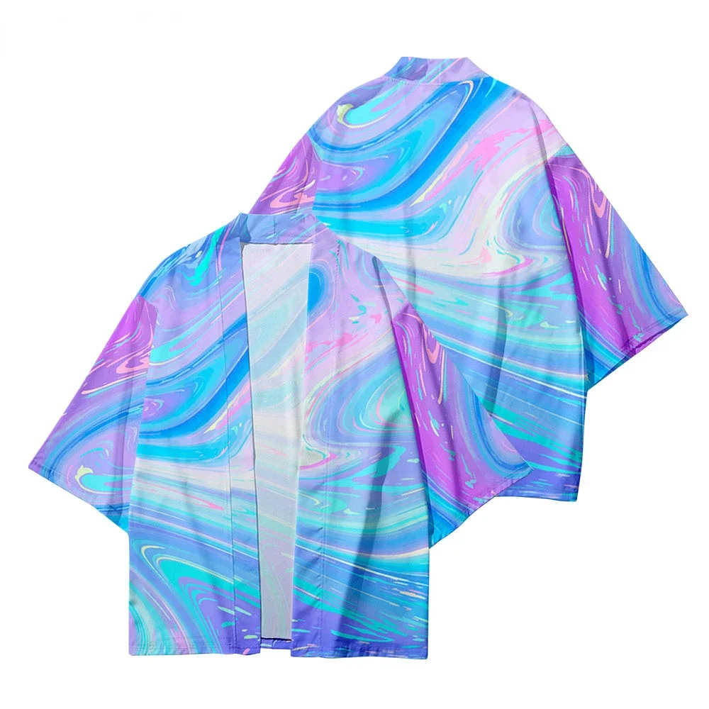 Men\'s Kimono Orange Summer Loose Japanese Street Wear Cardigan Women\'s Harajuku Haori Large Size Purple Blue Kimono Tops Yukata