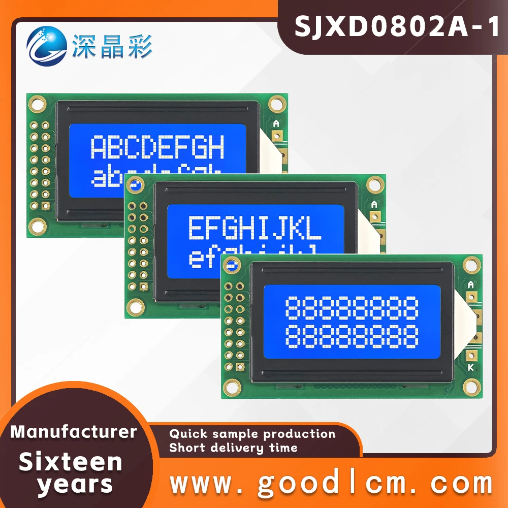 

Industrial high brightness Backlight LCD 0802 display screen JXD0802A-1 STN Blue Negative 8X2 character LCM display module