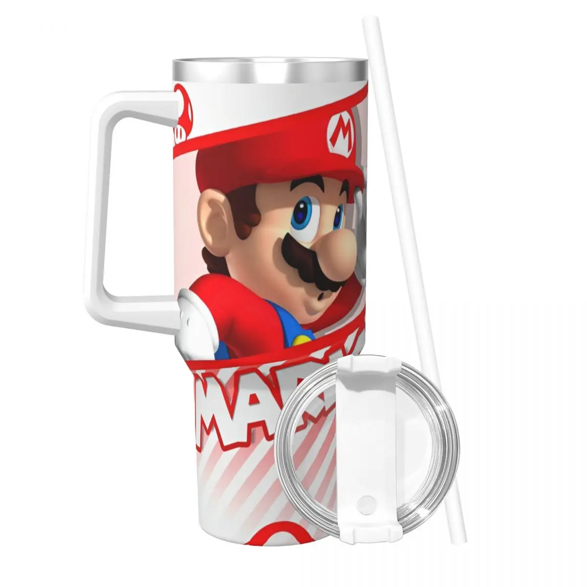 Super Cartoon M-Marios Printed Stainless Steel Tumbler Travel Coffee Mug With Straws and Lid 40oz Car Mugs Drinks Water Bottle