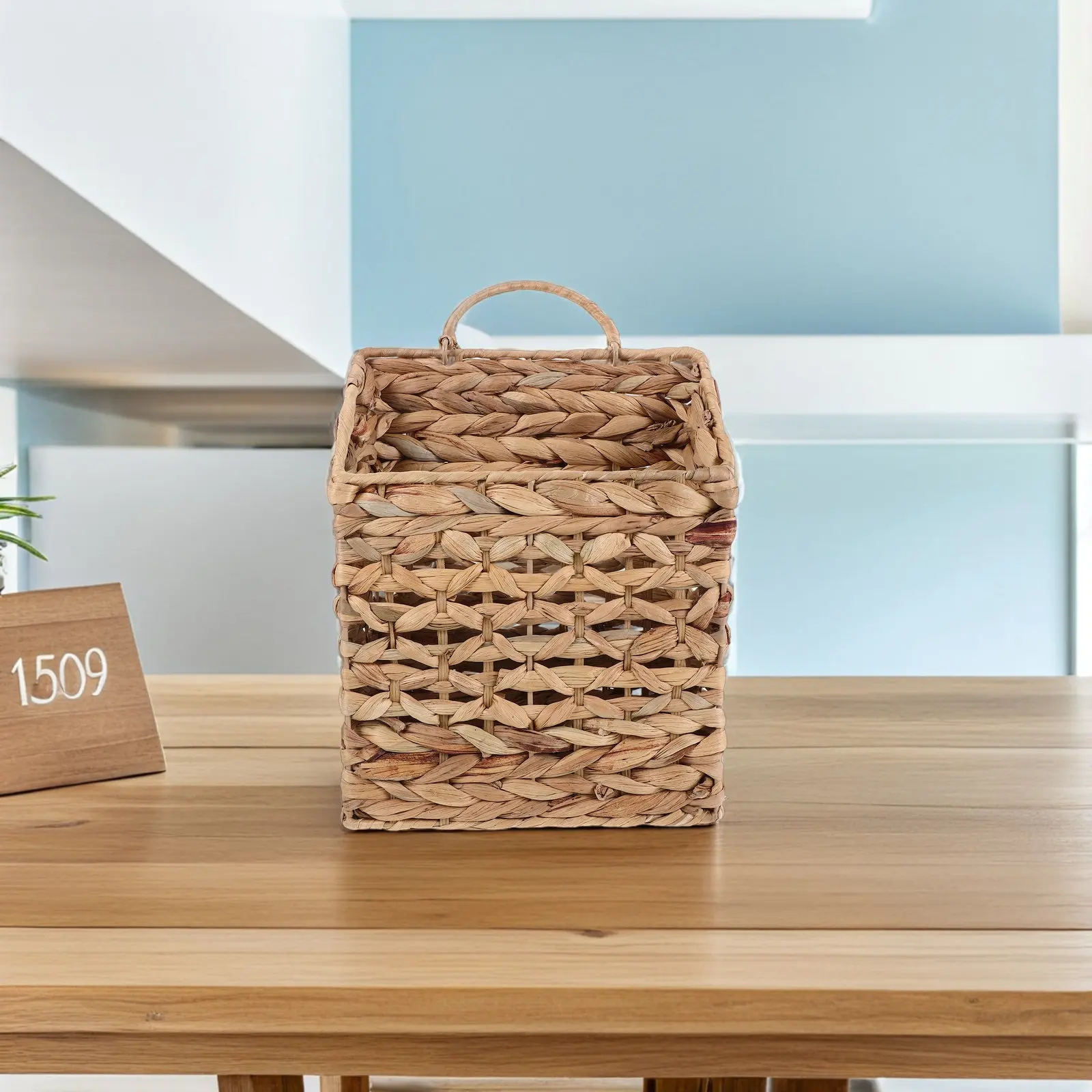 Woven Hanging Wall Basket Rattan Wicker Flower Basket Wall Mounted Organizer for Magazines Mail Fresh Flowers Room view 3