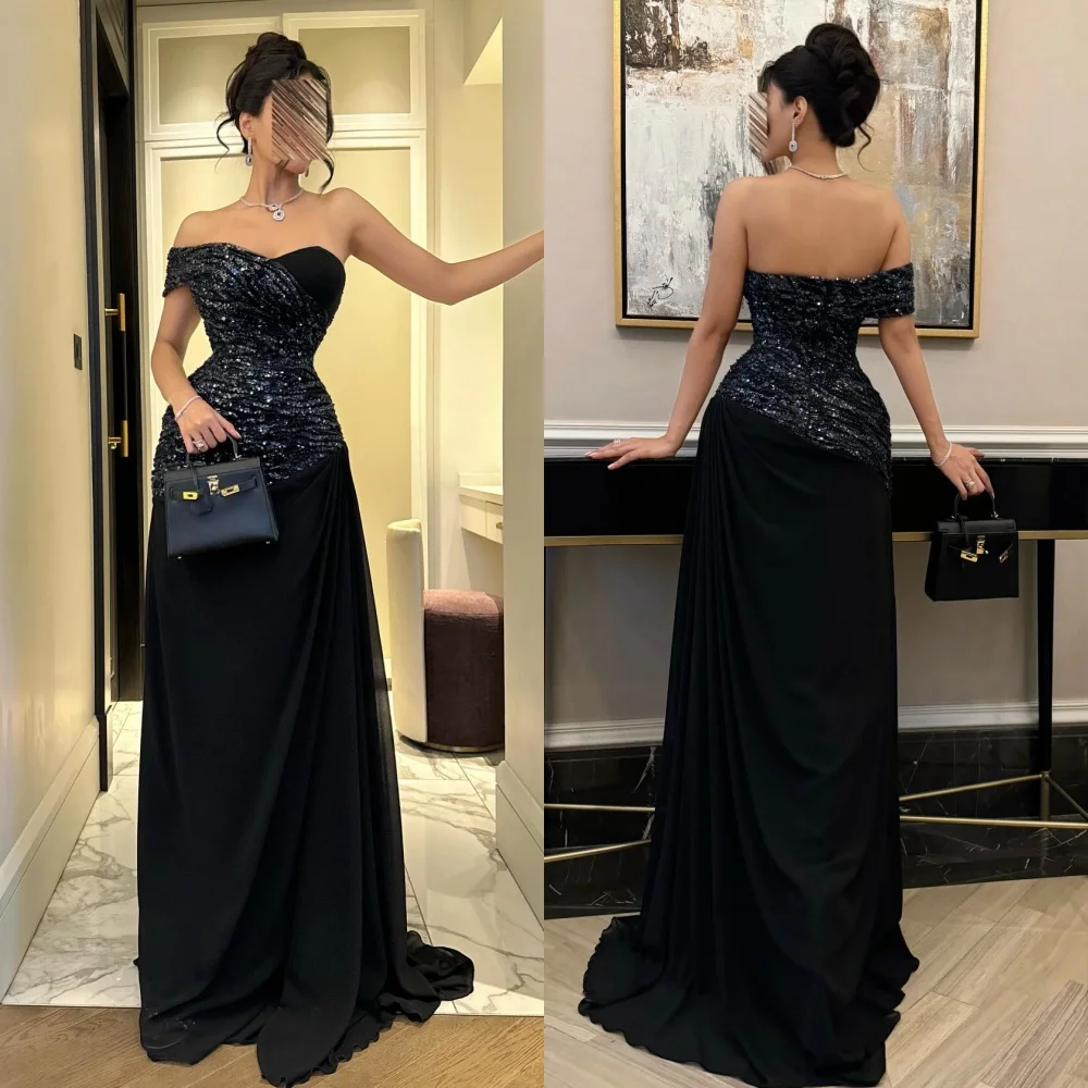 

Customized Sexy Sparkle Chiffon Beading Sequined A-line One-shoulder Long Dresses Bespoke Occasion Dresses Elegant High Quality