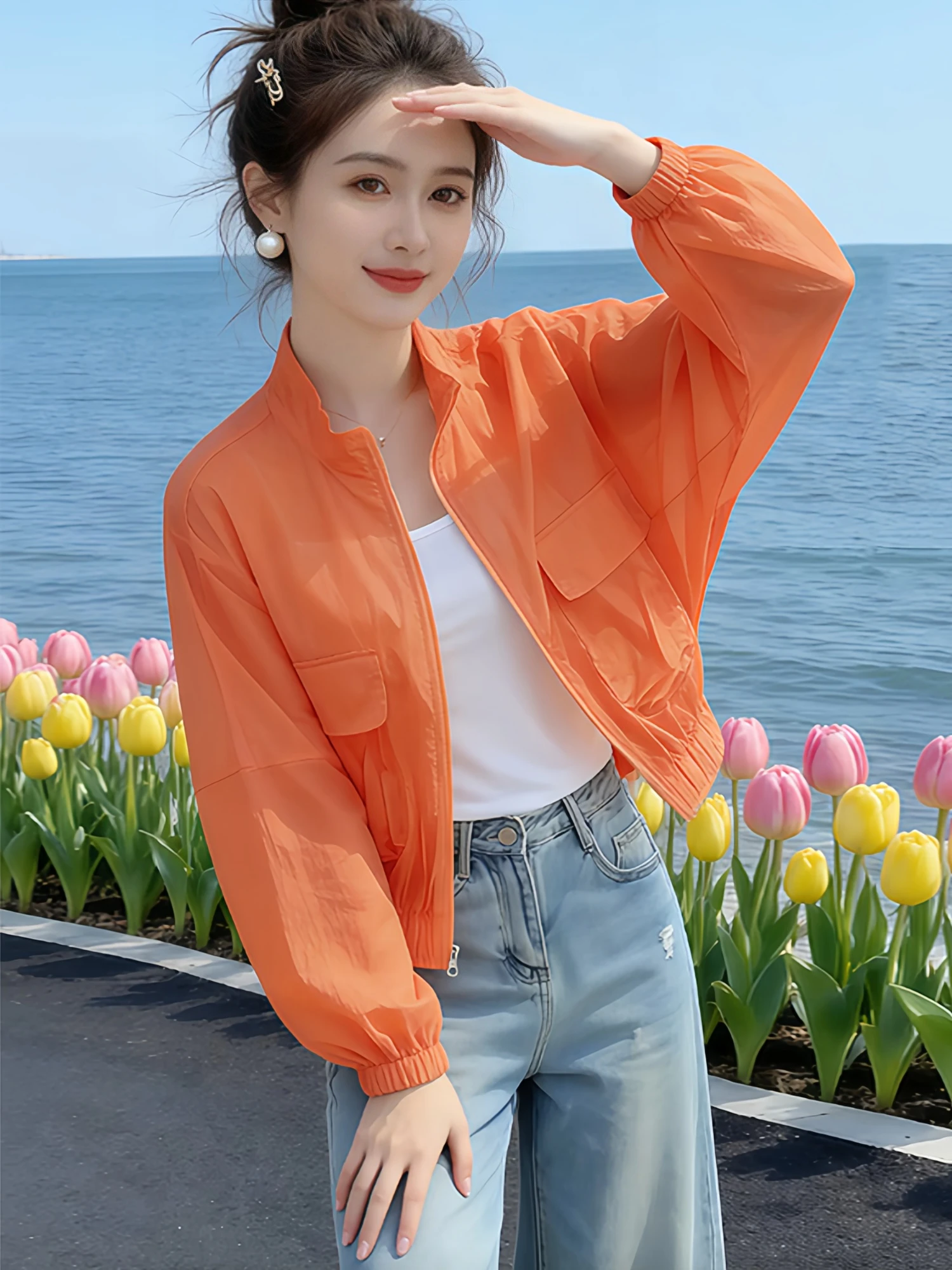 Women's Lightweight Casual Versatile Summer New Style Small Size Sun Protection Short Coat Breathable Top Elegant Straight Cu...