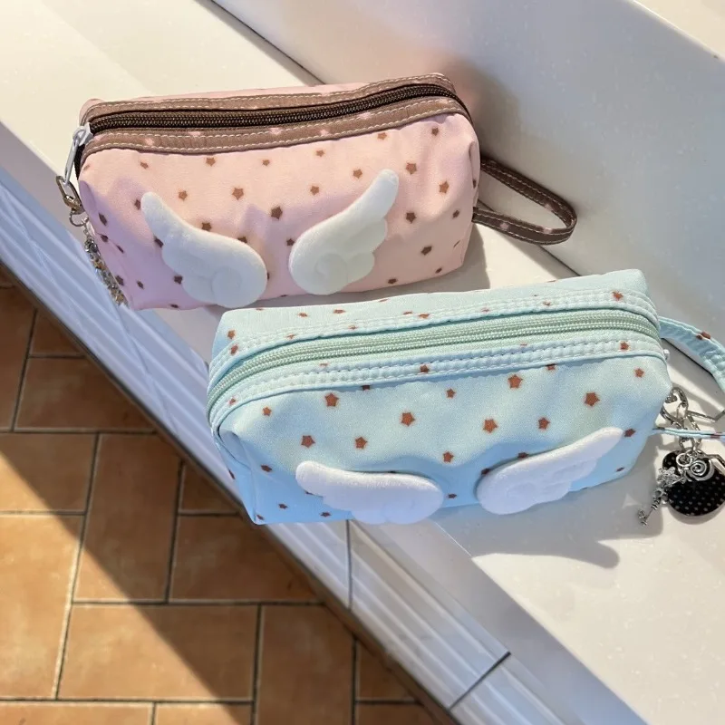 New Pink Cute Wings Design Pencil Case Large Capacity Strawberry Chocolate Star Pattern School Supply Organizer for Students