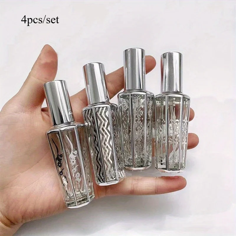 4pcs Random Patterns Glass Perfume Bottle Portable Refillable Empty Containers Cosmetic Spray Atomizer Mist Sprayer