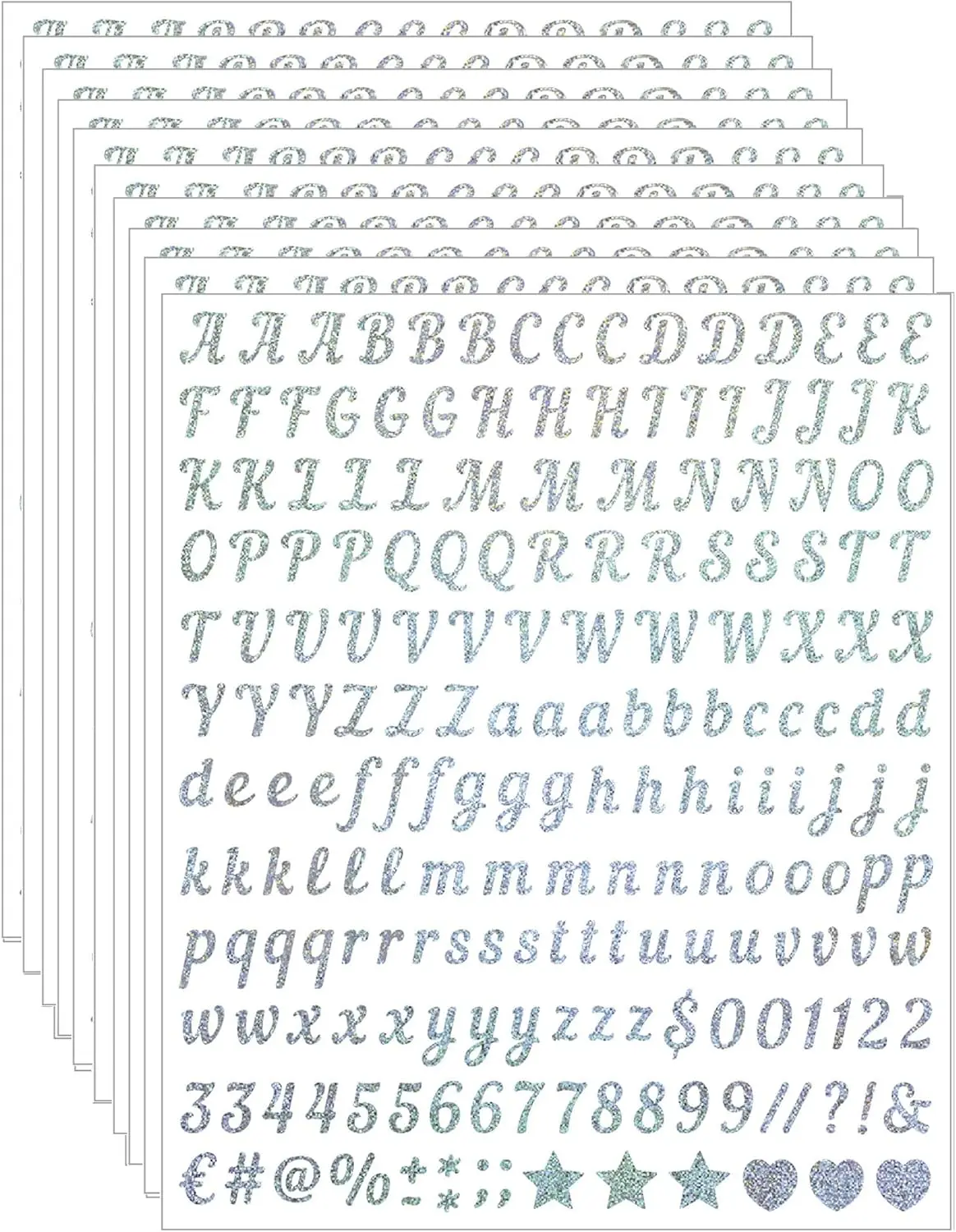 10 folhas de adesivos de letras do alfabeto de vinil, 2000 letras e números prateados autoadesivos, decalques de 0,5 polegadas para endereço, caixa de correio