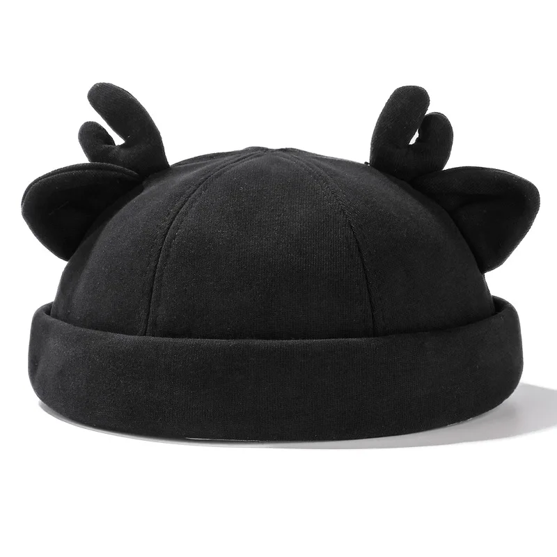 Cute Antlers Melon Hat Children Autumn New Wild Yuppie Landlord Cap Fashion Street Hip-hop Hat Adjustable Brimless Penny Cap