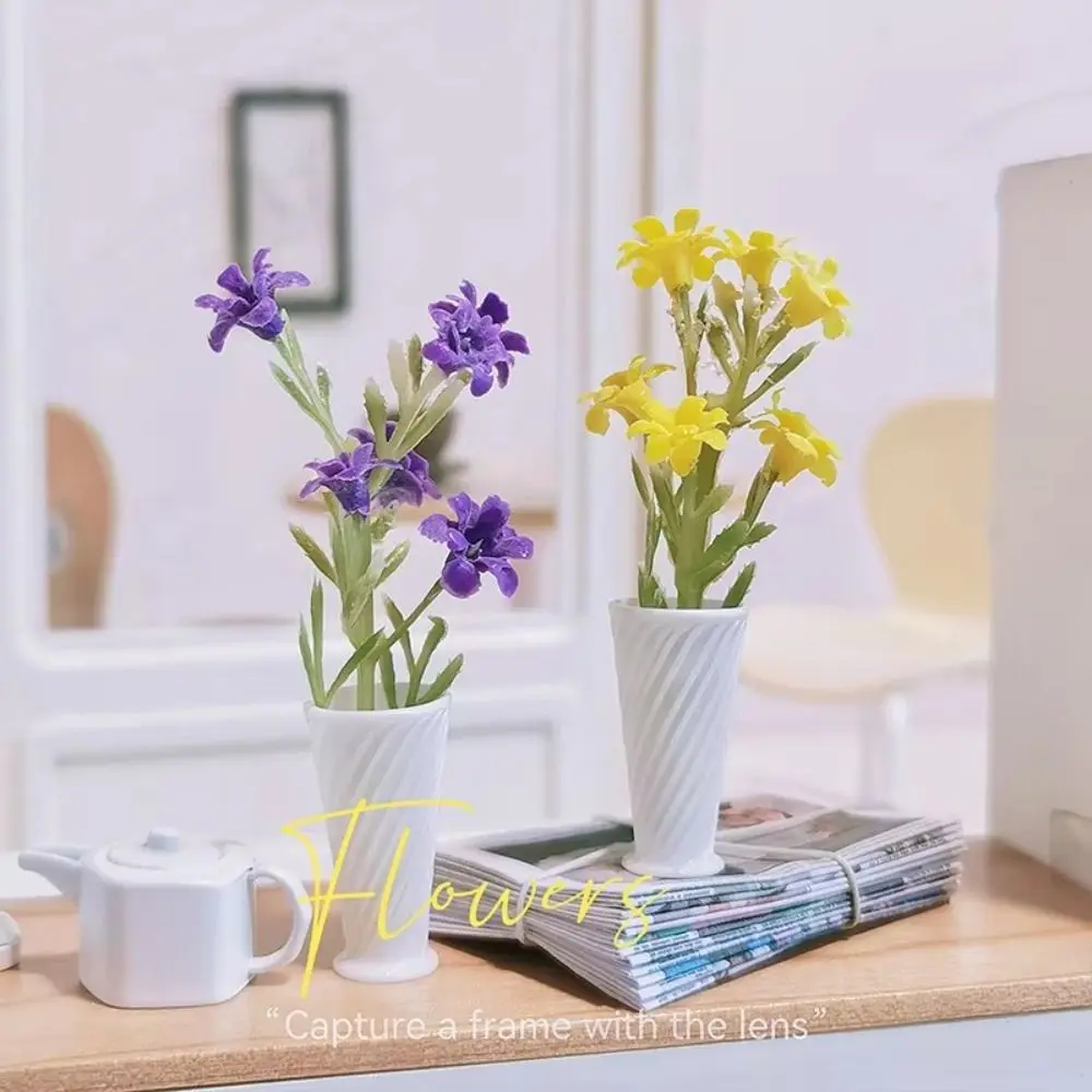 Simulated Flower Dollhouse Plant Miniature Size Handcrafted Detail Miniature Flower Resin Lifelike Dollhouse Potted Plants