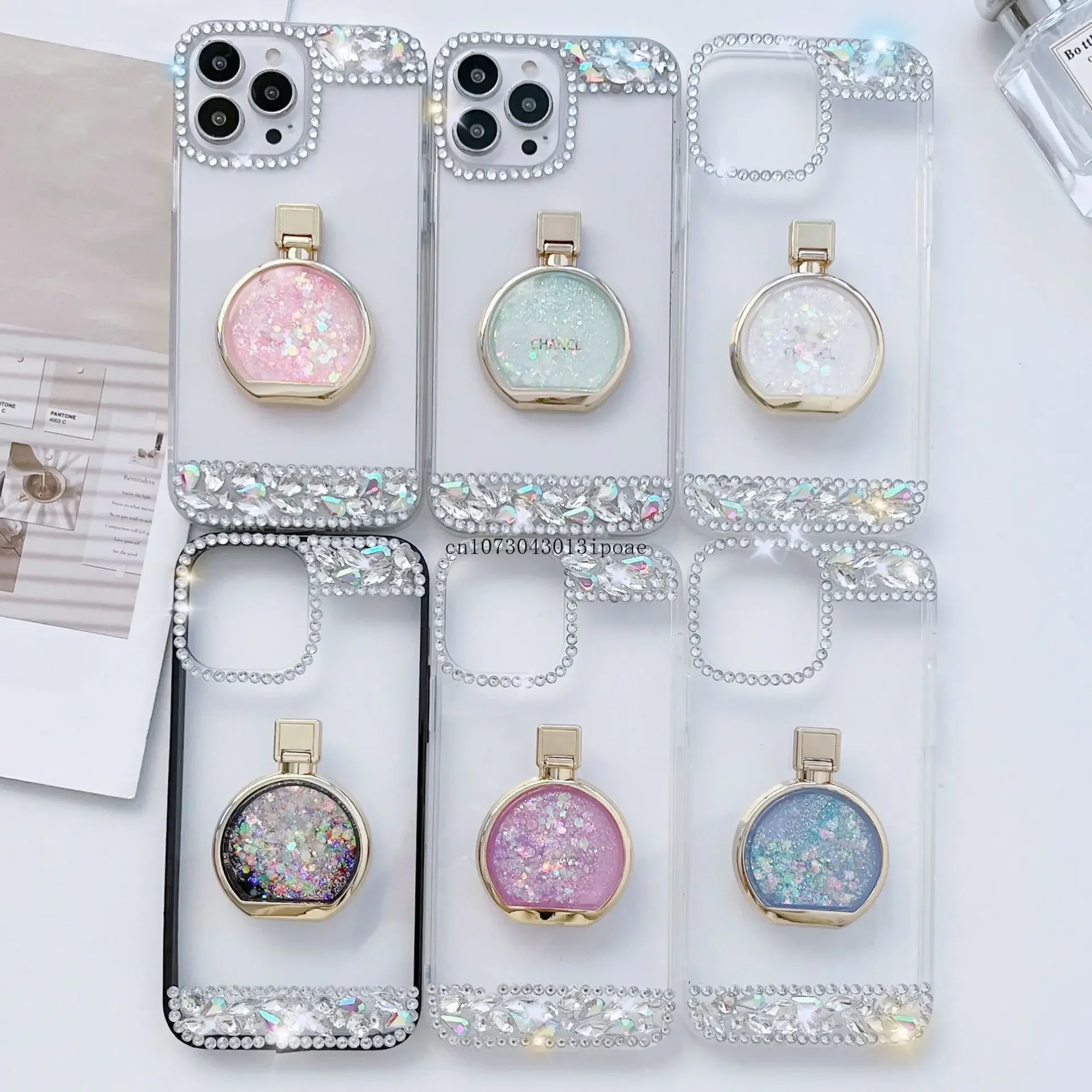 

For iPhone 15 phone case Luxury Apple 14 Tiktok quicksand perfume bottle holder 13 women's all inclusive protective case